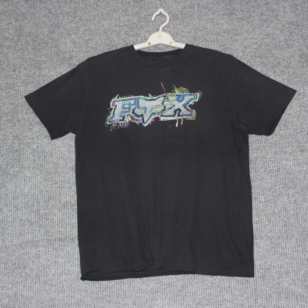 Fox Racing Graphic T Shirt Black Short Sleeve Men's Size L Y2K Skater Retro